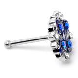 20G 1/4 Clear Blue Gem Embellished Cross Nose Bone