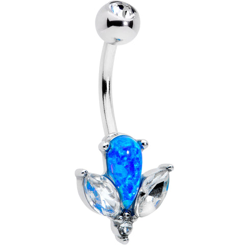 Blue Synthetic Opal Style Flower Belly Ring