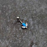 Blue Synthetic Opal Style Flower Belly Ring