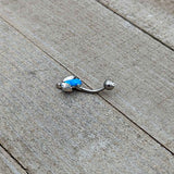 Blue Synthetic Opal Style Flower Belly Ring