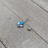 Blue Synthetic Opal Style Flower Belly Ring