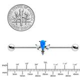 14G Blue Faux Opal Style Flower Industrial Barbell 38mm