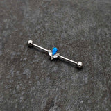 14G Blue Faux Opal Style Flower Industrial Barbell 38mm
