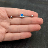 14G Blue Faux Opal Style Flower Industrial Barbell 38mm