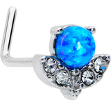 20G 1/4 Blue Synthetic Opal Style Flower L Shape Nose Ring