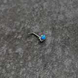 20G 1/4 Blue Synthetic Opal Style Flower L Shape Nose Ring