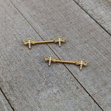 14G 9/16 Clear Gem Gold Tone Flying Dragonfly Nipple Ring Set