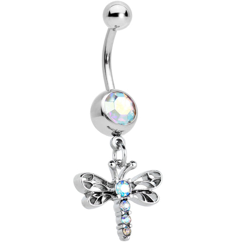 Aurora Gem Ornate Dragonfly Dangle Belly Ring