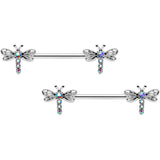 14G 9/16 Aurora Gem Ornate Dragonflies Barbell Nipple Ring Set