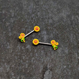 14G 9/16 Happy Yellow Sunflower Trio Barbell Nipple Ring Set