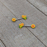 14G 9/16 Happy Yellow Sunflower Trio Barbell Nipple Ring Set