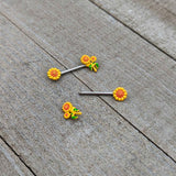 14G 9/16 Happy Yellow Sunflower Trio Barbell Nipple Ring Set