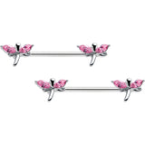 14G 5/8 Pink Gem Simple Styled Dragonfly Barbell Nipple Ring Set