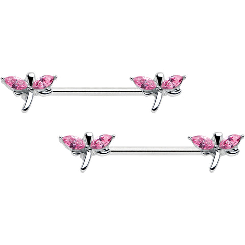 14G 5/8 Pink Gem Simple Styled Dragonfly Barbell Nipple Ring Set