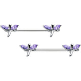 14G 5/8 Purple Gem Simple Styled Dragonfly Barbell Nipple Ring Set