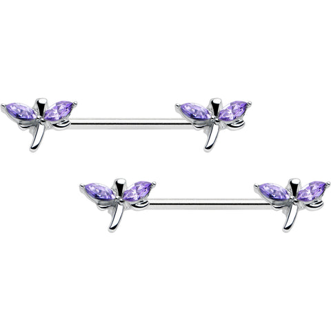 14G 5/8 Purple Gem Simple Styled Dragonfly Barbell Nipple Ring Set