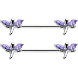 14G 5/8 Purple Gem Simple Styled Dragonfly Barbell Nipple Ring Set