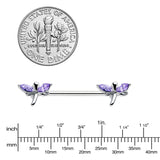 14G 5/8 Purple Gem Simple Styled Dragonfly Barbell Nipple Ring Set