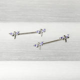 14G 5/8 Purple Gem Simple Styled Dragonfly Barbell Nipple Ring Set