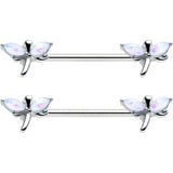 14G 5/8 White Faux Opal Styled Dragonfly Barbell Nipple Ring Set