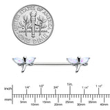 14G 5/8 White Faux Opal Styled Dragonfly Barbell Nipple Ring Set