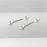 14G 5/8 White Faux Opal Styled Dragonfly Barbell Nipple Ring Set