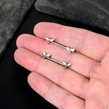 14G 5/8 White Faux Opal Styled Dragonfly Barbell Nipple Ring Set