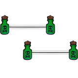 14G 9/16 Poison Green Bottle Glow in Dark Barbell Nipple Ring Set