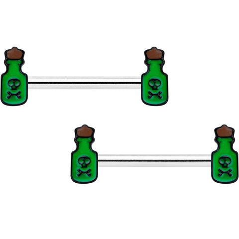 14G 9/16 Poison Green Bottle Glow in Dark Barbell Nipple Ring Set