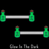 14G 9/16 Poison Green Bottle Glow in Dark Barbell Nipple Ring Set