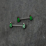 14G 9/16 Poison Green Bottle Glow in Dark Barbell Nipple Ring Set