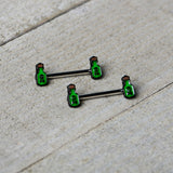 14G 9/16 Poison Green Bottle Glow in Dark Barbell Nipple Ring Set