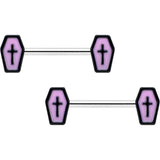 14G 9/16 Creepy Coffin Lt Purple Glow in the Dark Nipple Ring Set