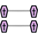 14G 9/16 Creepy Coffin Lt Purple Glow in the Dark Nipple Ring Set