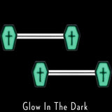 14G 9/16 Creepy Coffin Lt Purple Glow in the Dark Nipple Ring Set