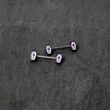 14G 9/16 Creepy Coffin Lt Purple Glow in the Dark Nipple Ring Set