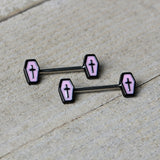 14G 9/16 Creepy Coffin Lt Purple Glow in the Dark Nipple Ring Set