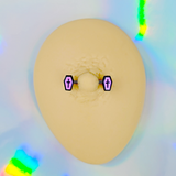 14G 9/16 Creepy Coffin Lt Purple Glow in the Dark Nipple Ring Set