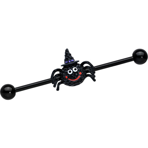 14G Black Halloween Smiling Witch Spider Industrial Barbell 38mm