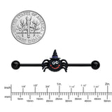 14G Black Halloween Smiling Witch Spider Industrial Barbell 38mm