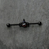 14G Black Halloween Smiling Witch Spider Industrial Barbell 38mm