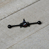 14G Black Halloween Smiling Witch Spider Industrial Barbell 38mm