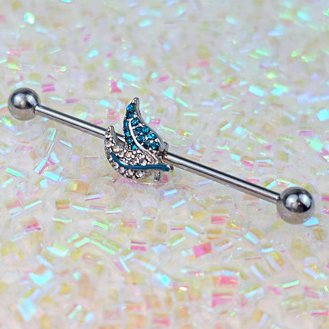 14G Clear Blue Gem Lovely Leaves Industrial Barbell 38mm