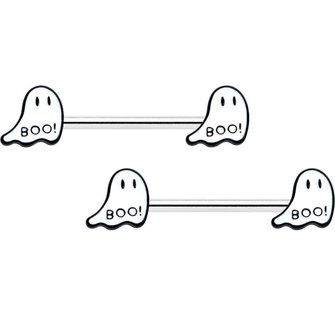 14G 9/16 Halloween Ghost Glow in the Dark Barbell Nipple Ring Set