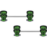 14G 9/16 Frankenstein Head Green Glow in the Dark Nipple Ring Set