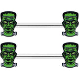14G 9/16 Frankenstein Head Green Glow in the Dark Nipple Ring Set