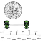 14G 9/16 Frankenstein Head Green Glow in the Dark Nipple Ring Set