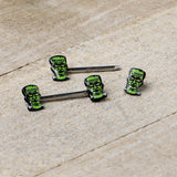14G 9/16 Frankenstein Head Green Glow in the Dark Nipple Ring Set