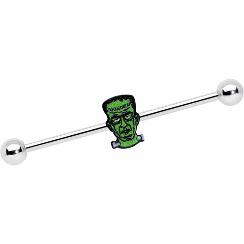 14G Frankenstein Head Green Glow in Dark Industrial Barbell 38mm