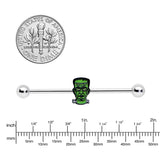 14G Frankenstein Head Green Glow in Dark Industrial Barbell 38mm